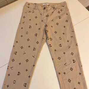 GiGi Moda Women's Skinny Denim Stretch Pant Printed Logo Sz Large (32Wx29L)